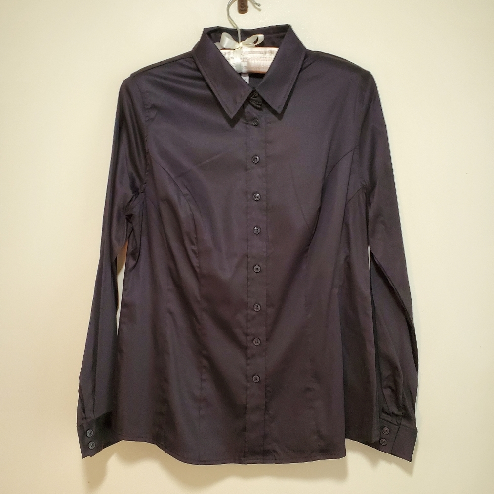 Bravissimo black button down long sleeve blouse, size 14 really curvy